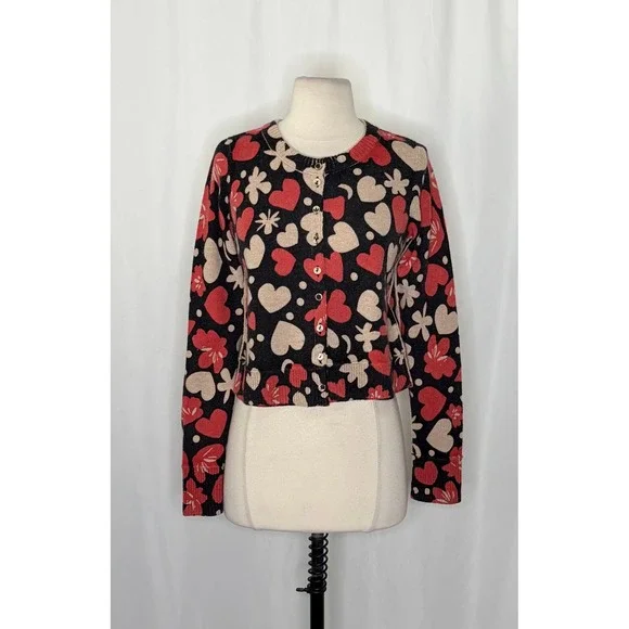 NWT!! FREE PEOPLE Nocturnal Patterned Cardi Black Retro Combo Hearts Floral XS - Picture 3 of 16